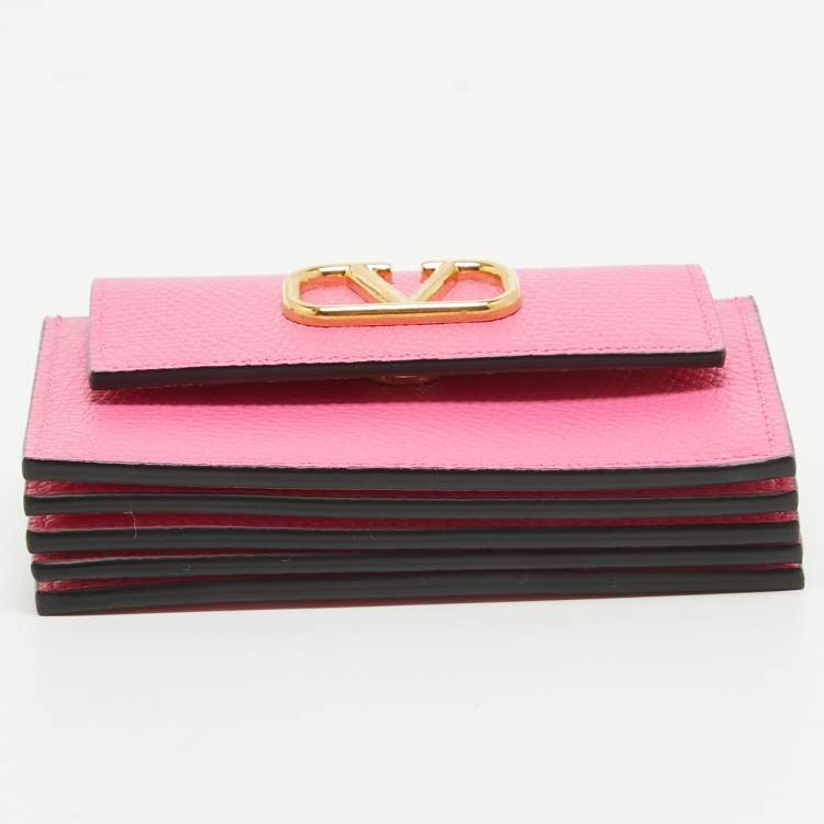 Pre Owned Valentino Pink Leather VLogo Accordion Card Holder