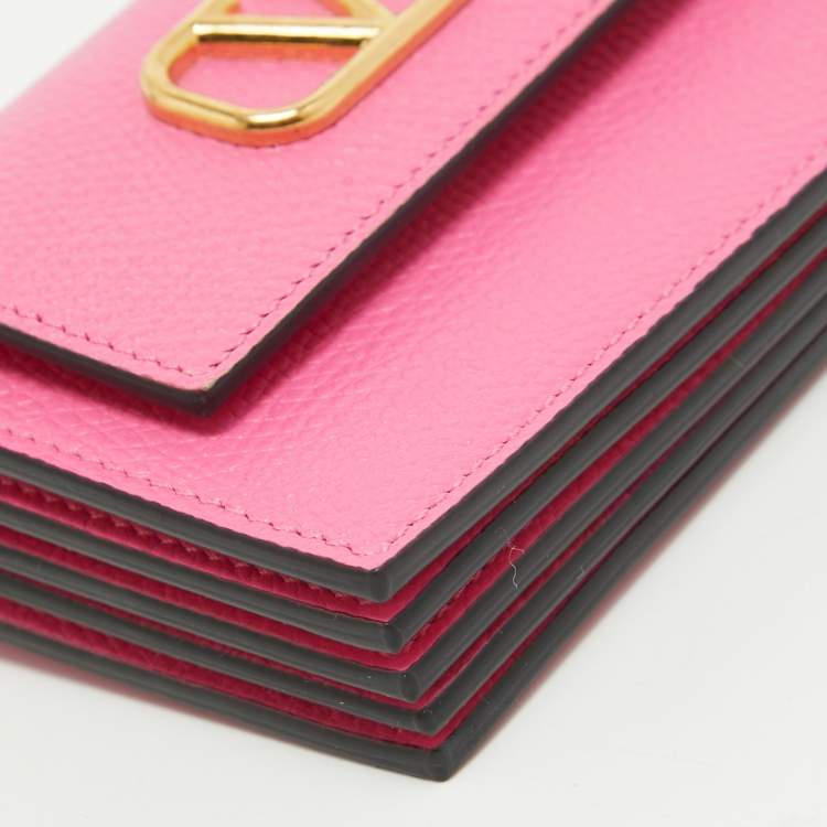 Pre Owned Valentino Pink Leather VLogo Accordion Card Holder
