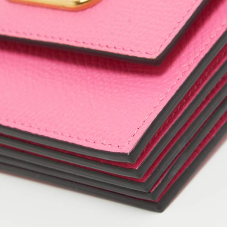 Pre Owned Valentino Pink Leather VLogo Accordion Card Holder