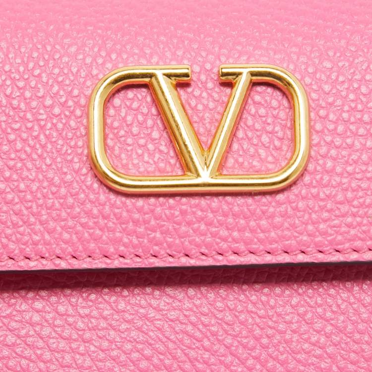 Pre Owned Valentino Pink Leather VLogo Accordion Card Holder