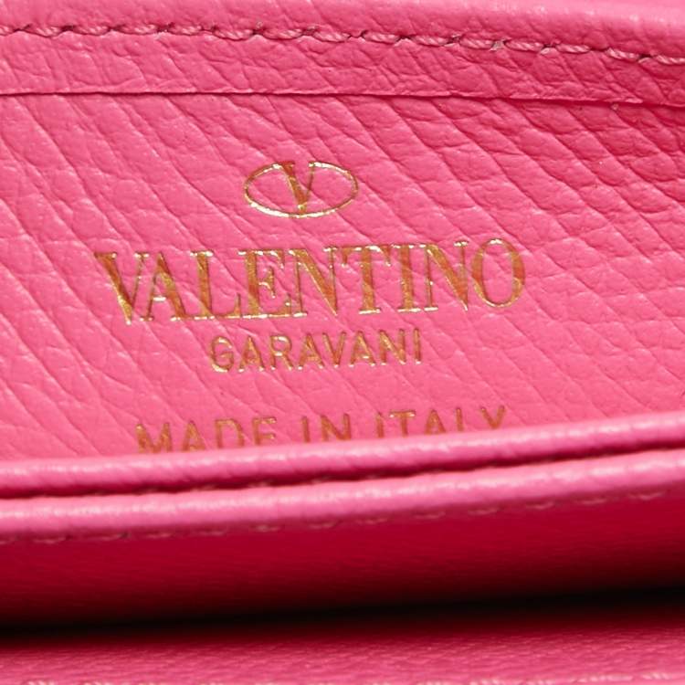 Pre Owned Valentino Pink Leather VLogo Accordion Card Holder