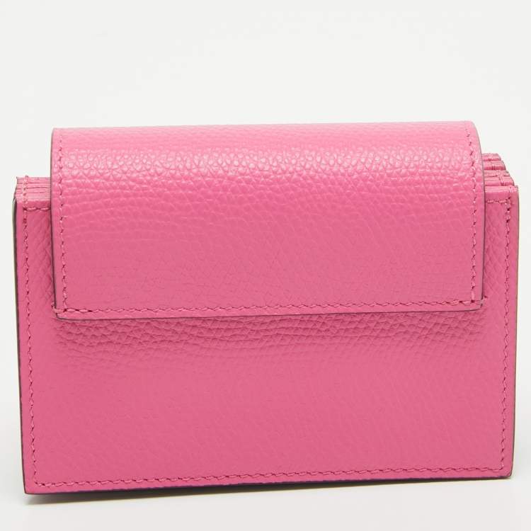 Pre Owned Valentino Pink Leather VLogo Accordion Card Holder