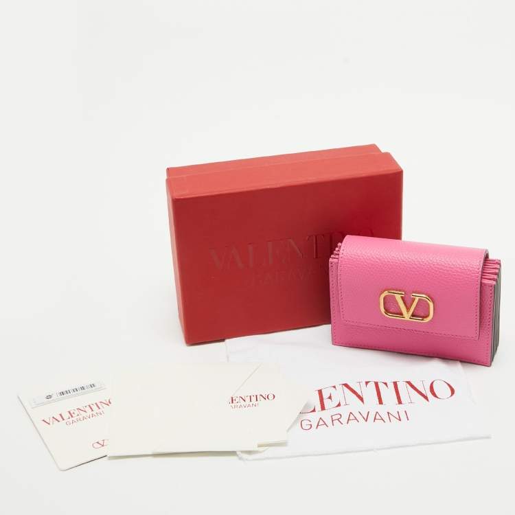 Pre Owned Valentino Pink Leather VLogo Accordion Card Holder