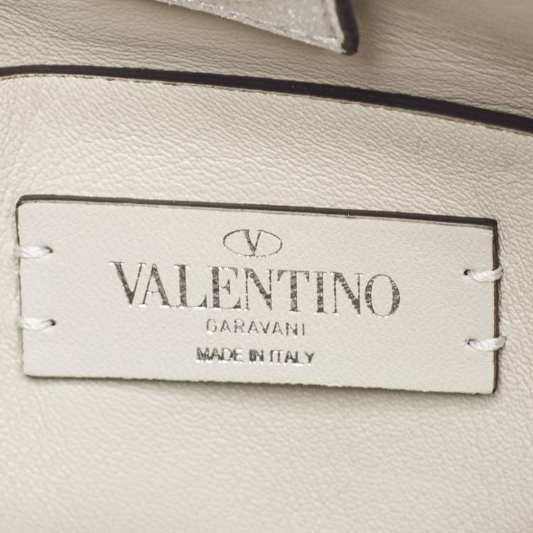 Pre Owned Valentino Silver Quilted Leather Small Roman Stud Top Handle Bag