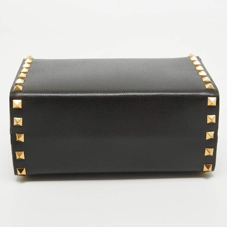 Pre Owned Valentino Black Leather Rockstud Alcove Box Top Handle Bag
