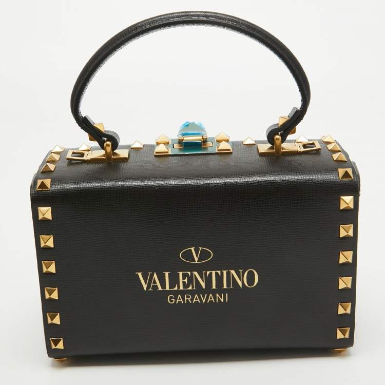 Pre Owned Valentino Black Leather Rockstud Alcove Box Top Handle Bag