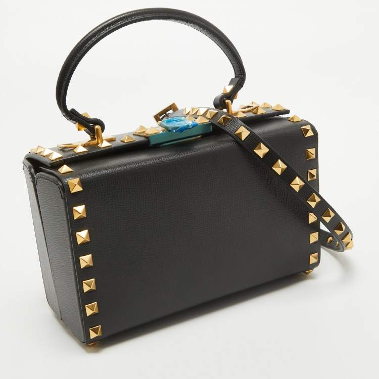 Pre Owned Valentino Black Leather Rockstud Alcove Box Top Handle Bag