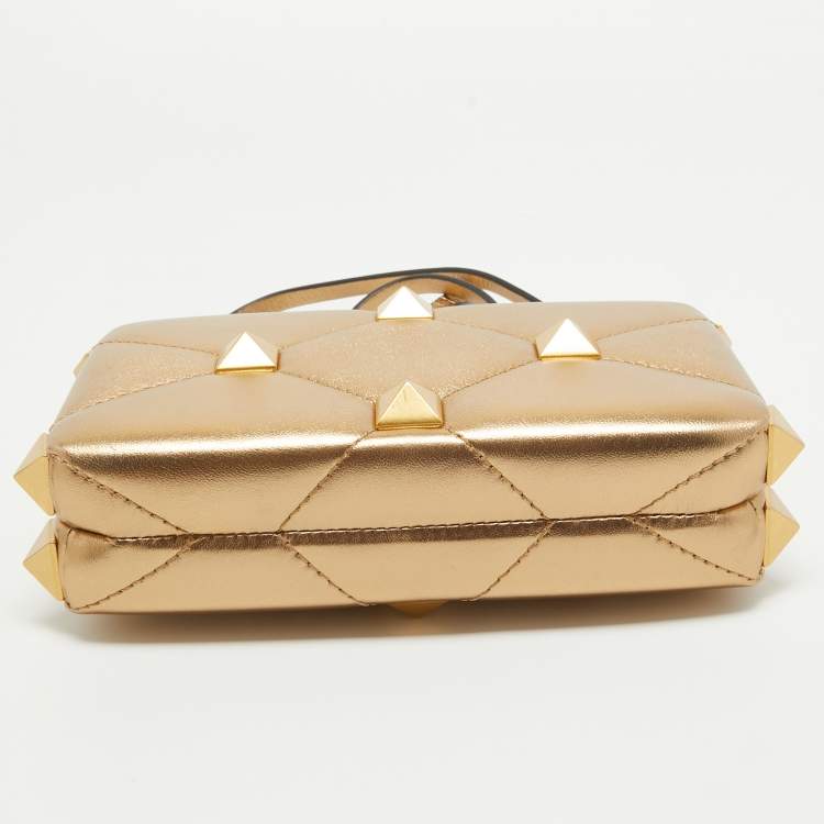 Pre Owned Valentino Gold Leather Roman Stud Clutch