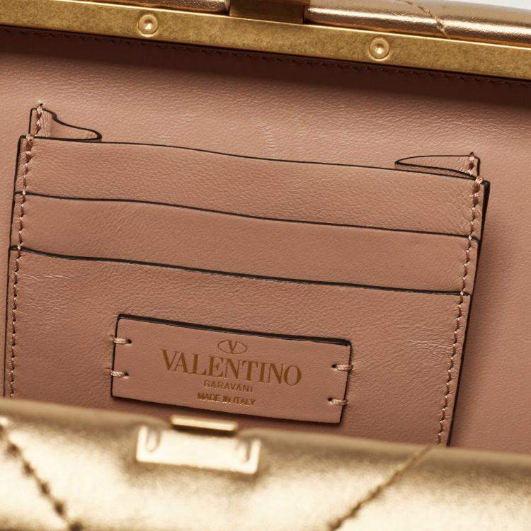 Pre Owned Valentino Gold Leather Roman Stud Clutch