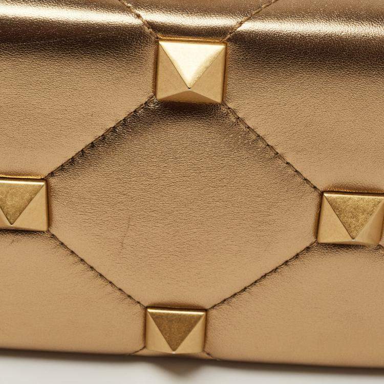 Pre Owned Valentino Gold Leather Roman Stud Clutch