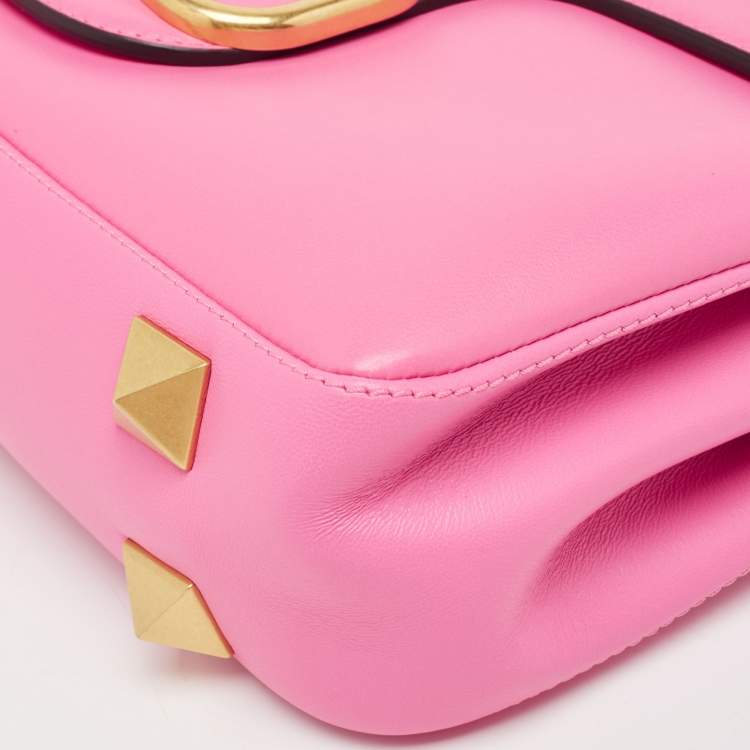 Pre Owned Valentino Pink Leather Stud Sign Shoulder Bag