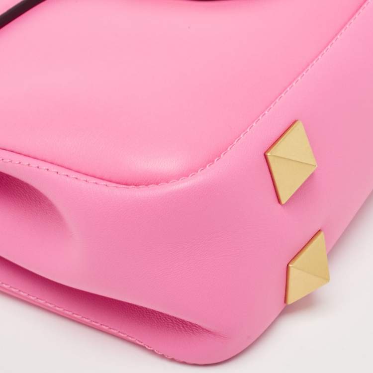 Pre Owned Valentino Pink Leather Stud Sign Shoulder Bag
