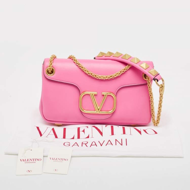 Pre Owned Valentino Pink Leather Stud Sign Shoulder Bag