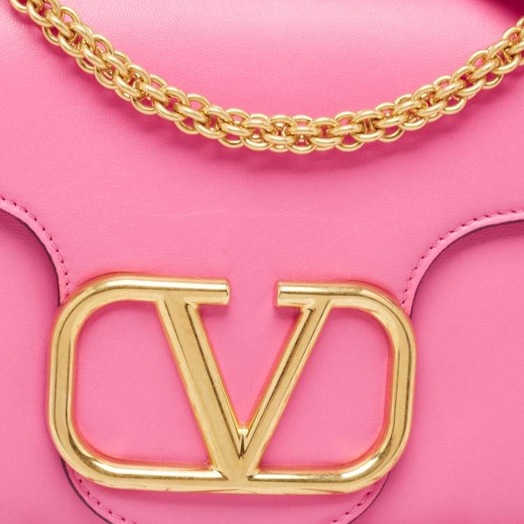 Pre Owned Valentino Pink Leather Stud Sign Shoulder Bag