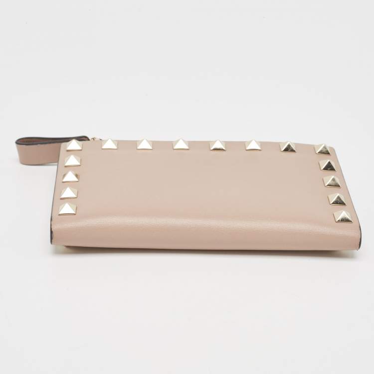 Pre Owned Valentino Dusty Pink Leather Rockstud Compact Wallet