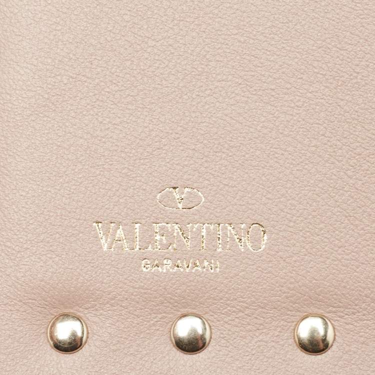 Pre Owned Valentino Dusty Pink Leather Rockstud Compact Wallet