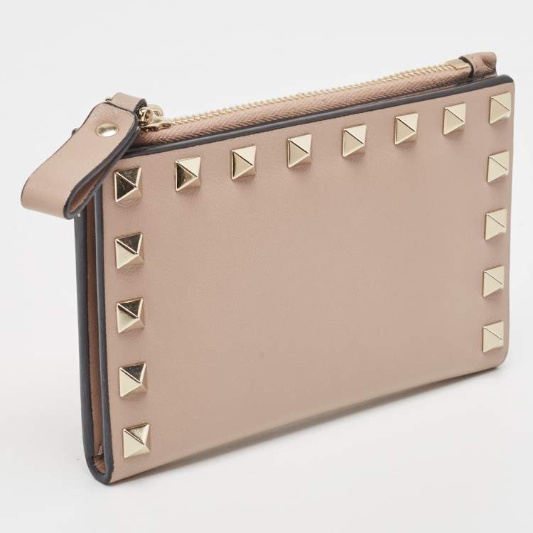 Pre Owned Valentino Dusty Pink Leather Rockstud Compact Wallet
