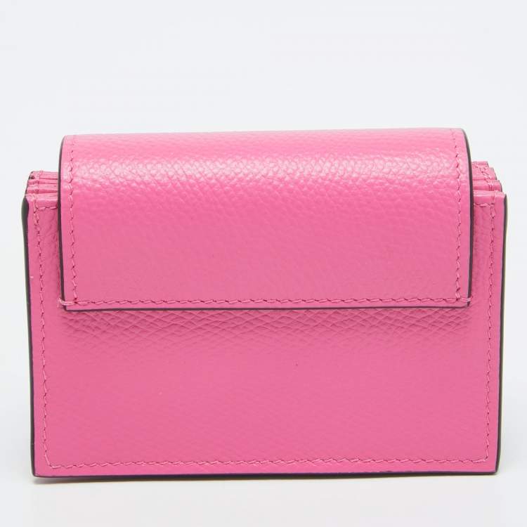 Pre Owned Valentino Pink Leather VLogo Accordion Card Holder