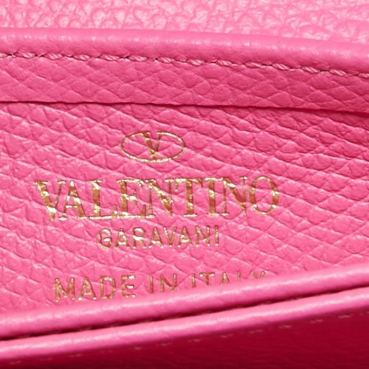 Pre Owned Valentino Pink Leather VLogo Accordion Card Holder