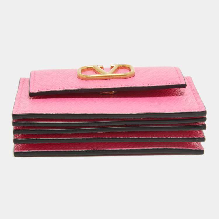 Pre Owned Valentino Pink Leather VLogo Accordion Card Holder