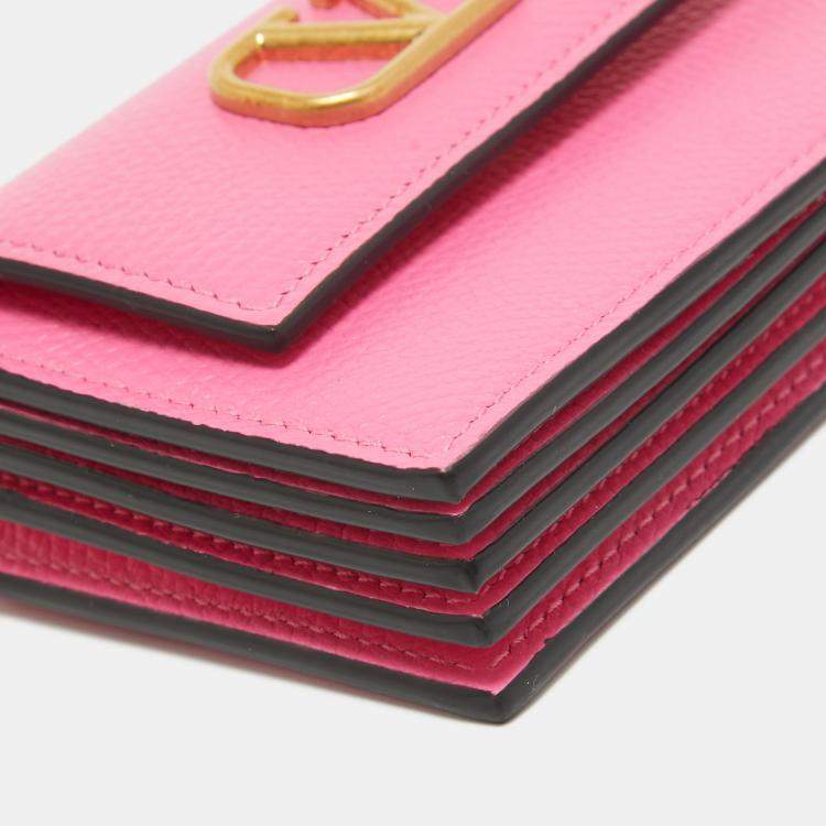Pre Owned Valentino Pink Leather VLogo Accordion Card Holder