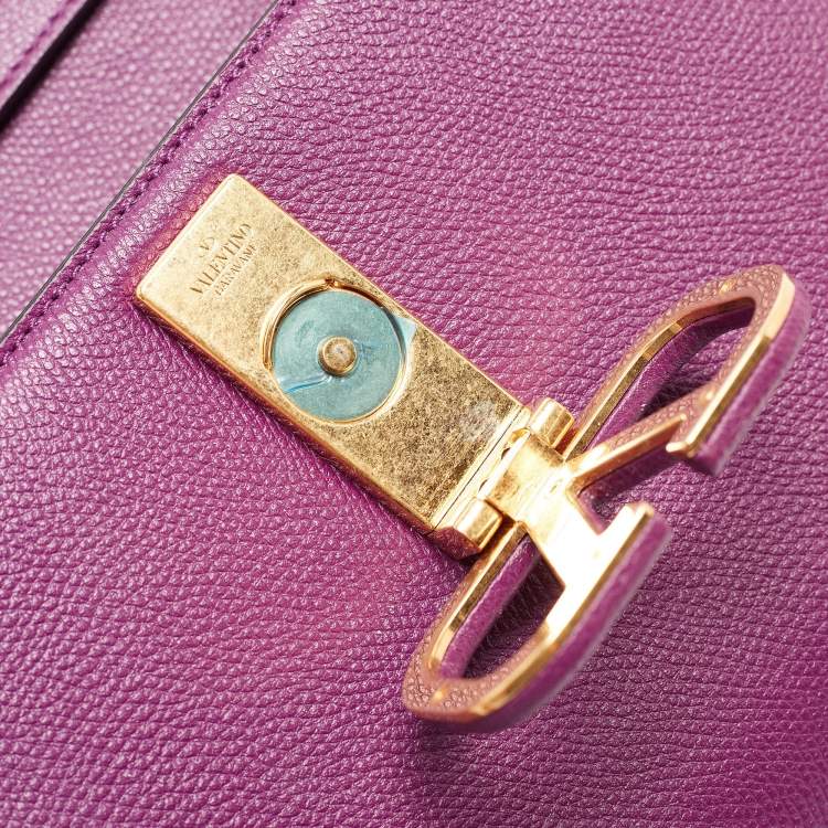 Pre Owned Valentino Purple Leather Small VSling Top Handle Bag