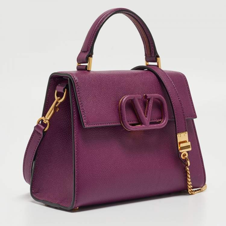 Pre Owned Valentino Purple Leather Small VSling Top Handle Bag
