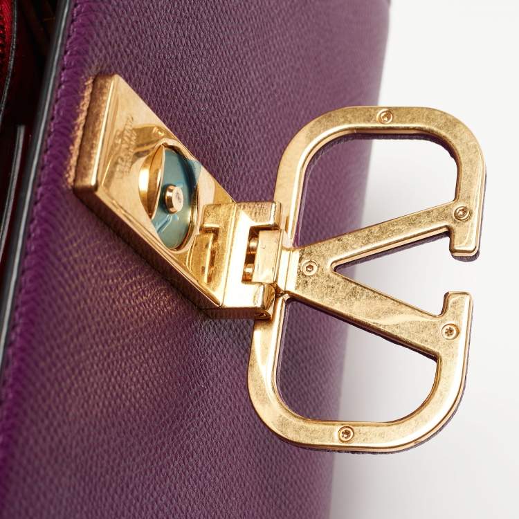 Pre Owned Valentino Purple Leather Small VSling Top Handle Bag