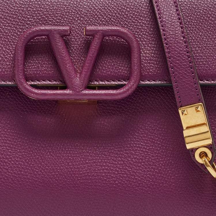 Pre Owned Valentino Purple Leather Small VSling Top Handle Bag