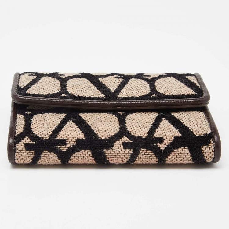 Pre Owned Valentino Tri Color Fabric and Leather Vlogo Compact Wallet