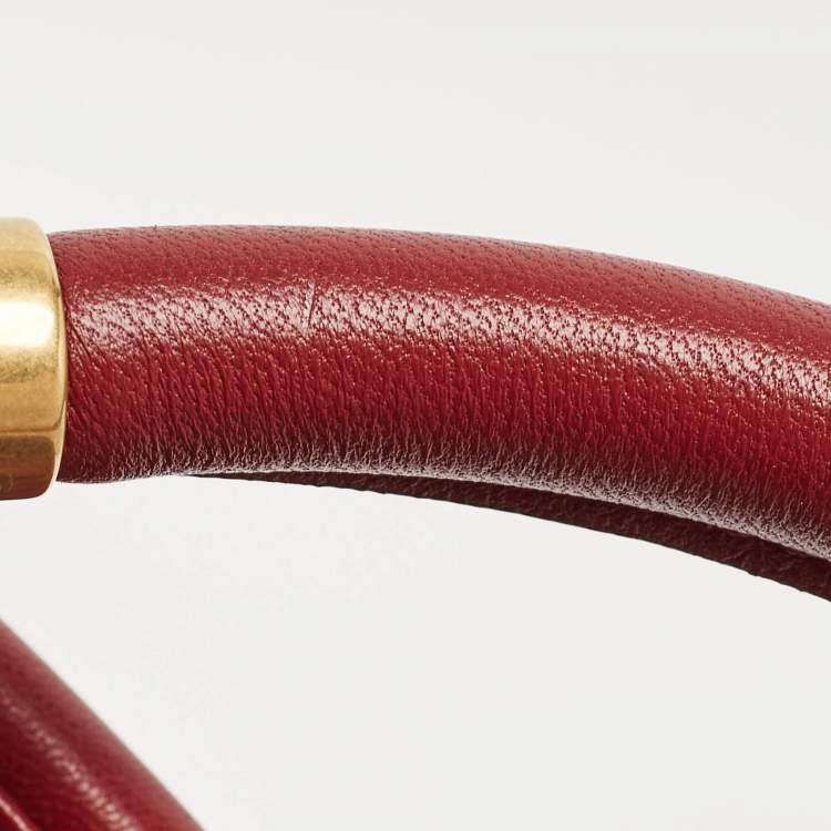 Pre Owned Valentino Burgundy Leather Small Roman Stud Top Handle Bag