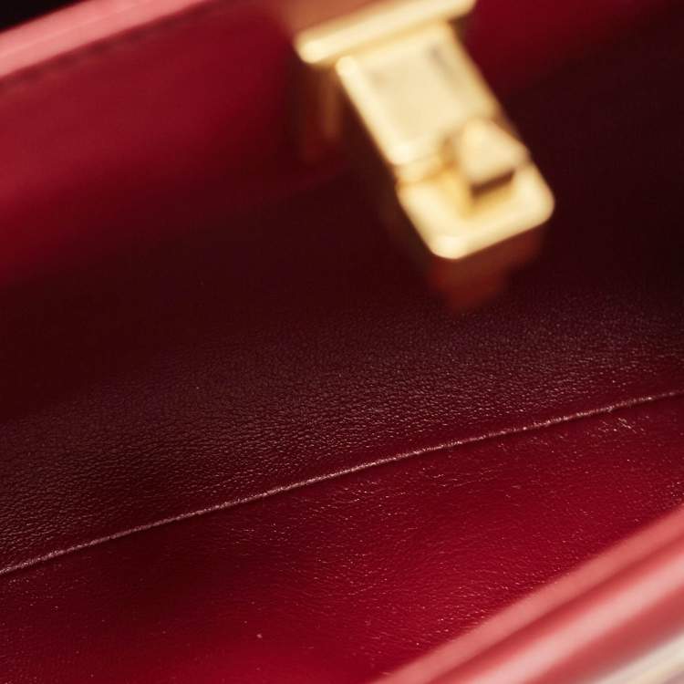 Pre Owned Valentino Burgundy Leather Small Roman Stud Top Handle Bag