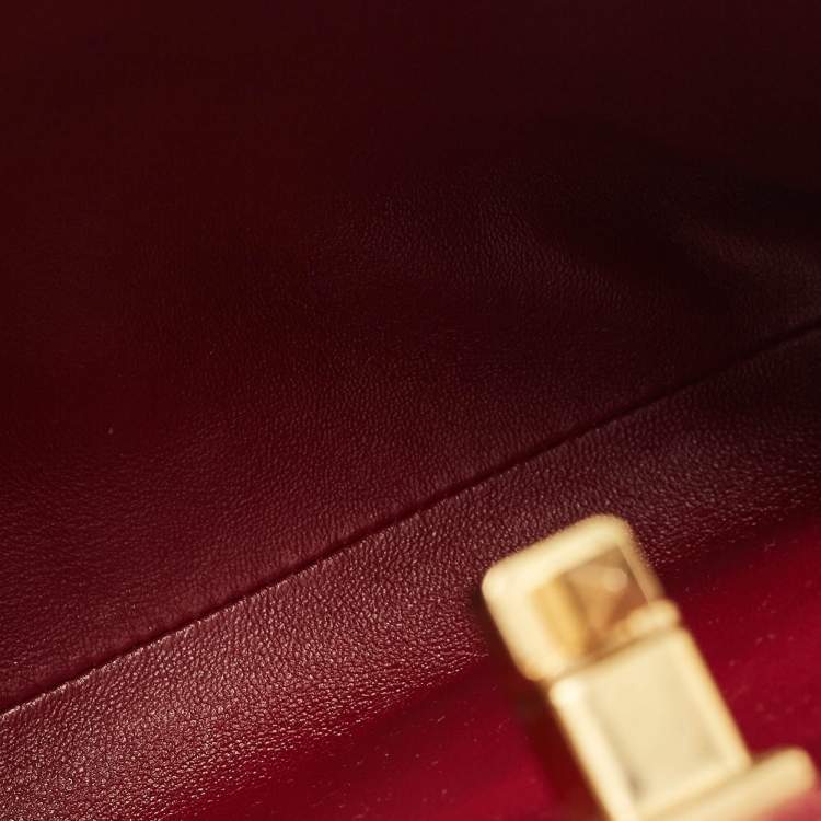 Pre Owned Valentino Burgundy Leather Small Roman Stud Top Handle Bag