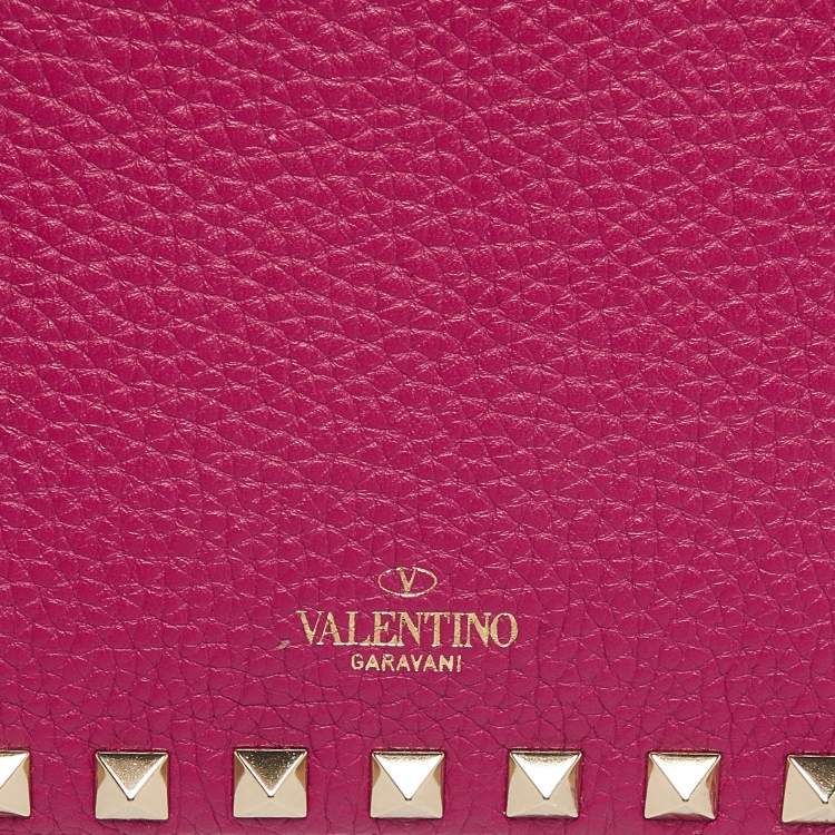 Pre Owned Valentino Fuchsia Leather Rockstud Flap Wallet on Chain