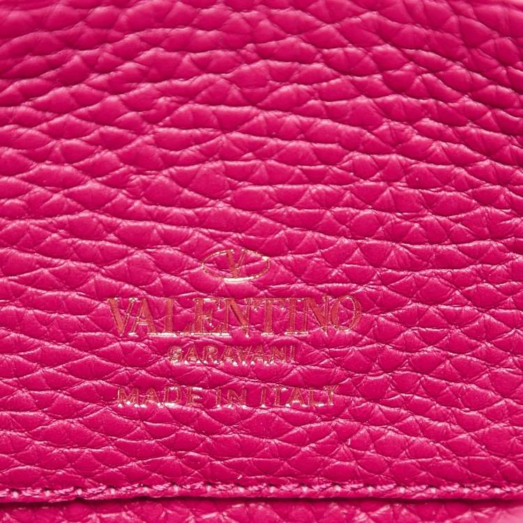 Pre Owned Valentino Fuchsia Leather Rockstud Flap Wallet on Chain