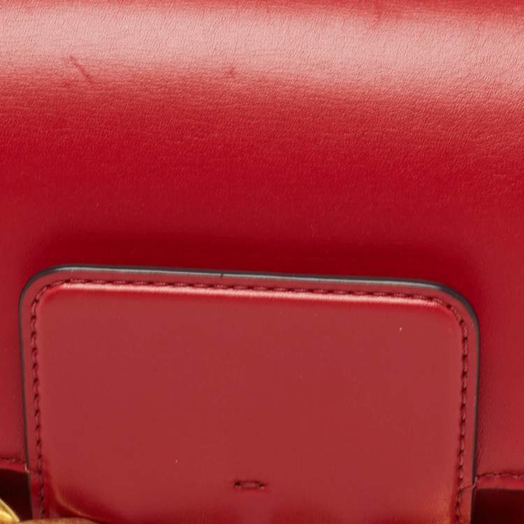Pre Owned Valentino Red Leather Vlogo Chain Hobo