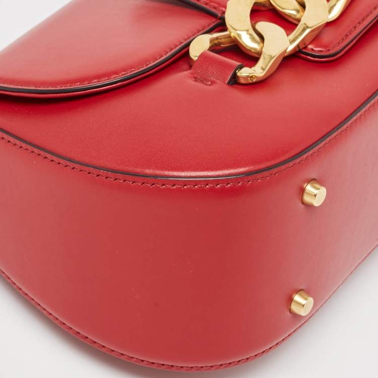 Pre Owned Valentino Red Leather Vlogo Chain Hobo