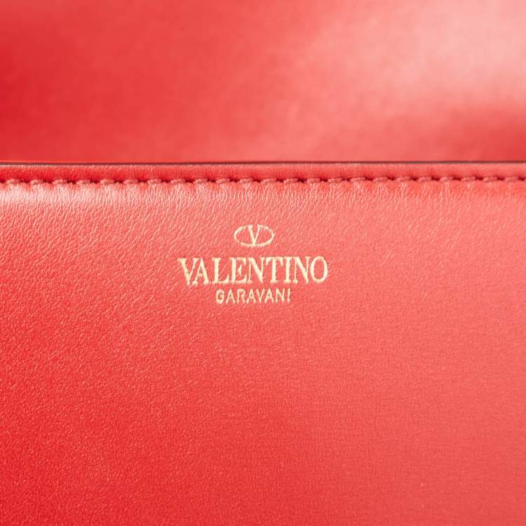Pre Owned Valentino Red Leather Vlogo Chain Hobo