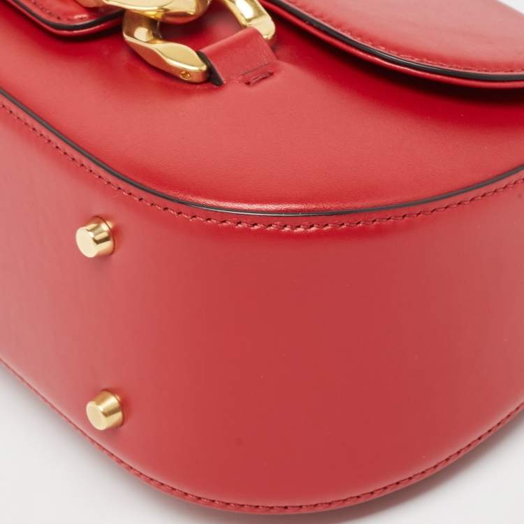 Pre Owned Valentino Red Leather Vlogo Chain Hobo