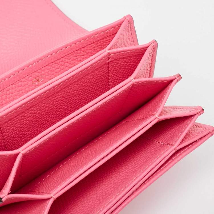 Pre Owned Valentino Pink Leather VLogo Gusset Card Case