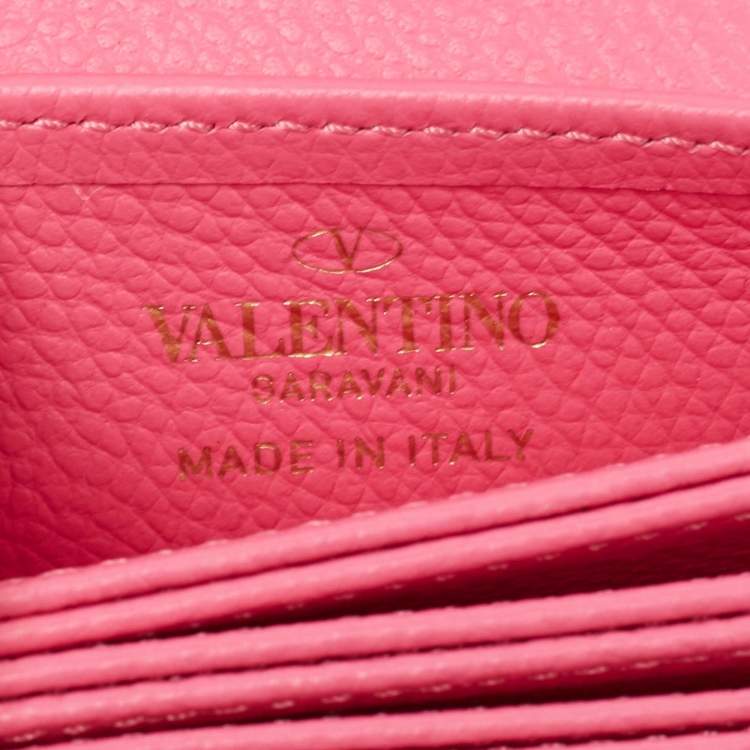 Pre Owned Valentino Pink Leather VLogo Gusset Card Case