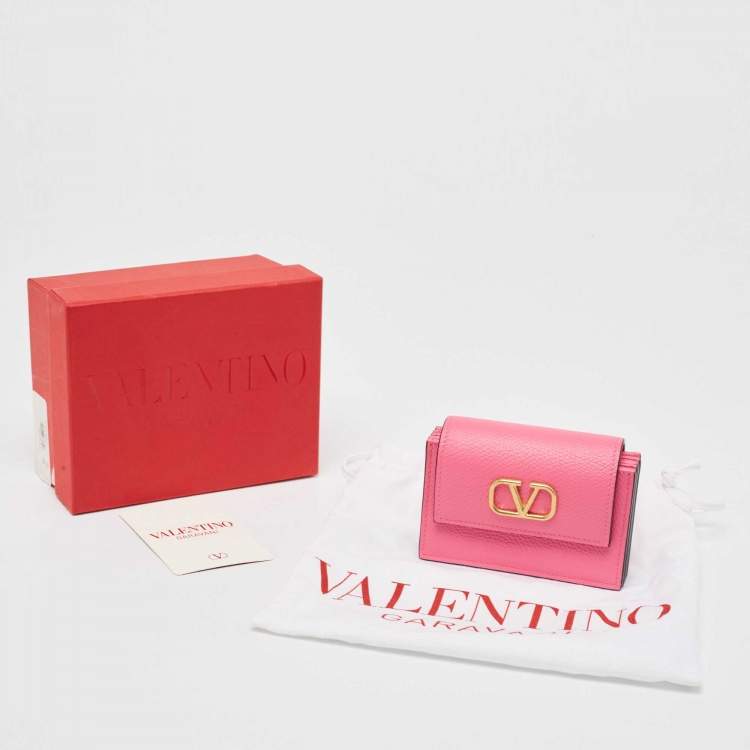 Pre Owned Valentino Pink Leather VLogo Gusset Card Case
