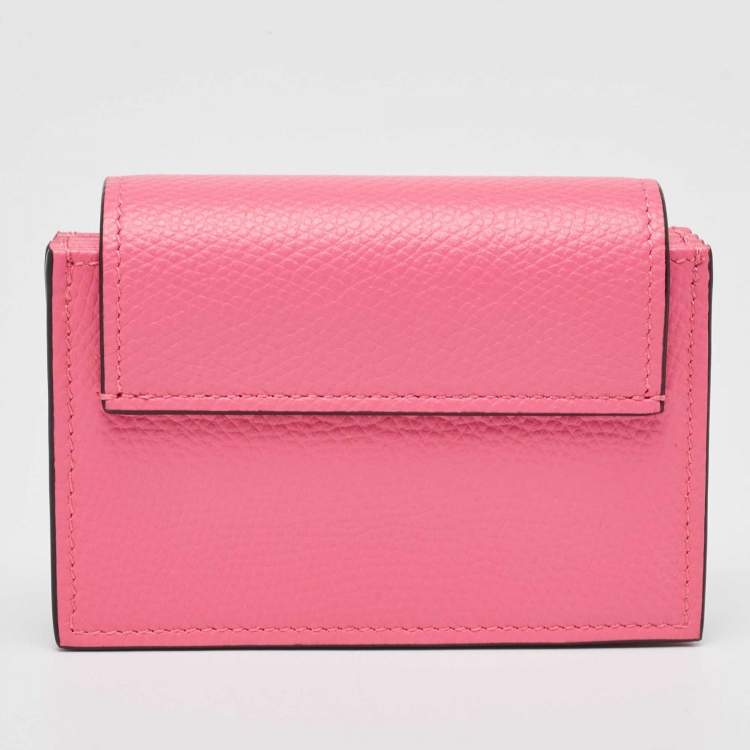 Pre Owned Valentino Pink Leather VLogo Gusset Card Case