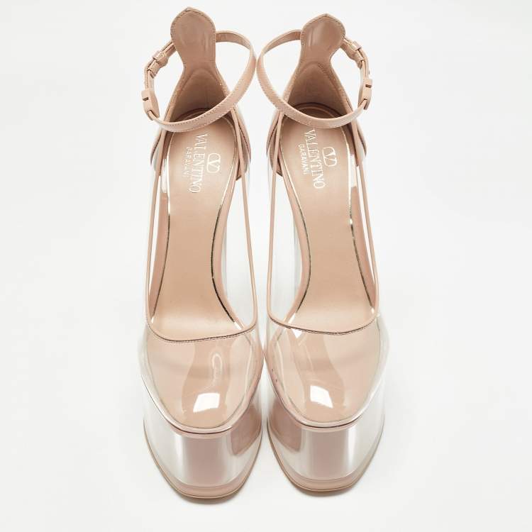 Pre Owned Valentino Beige/Transparent PVC and Leather Platform Pumps Size 38.5  