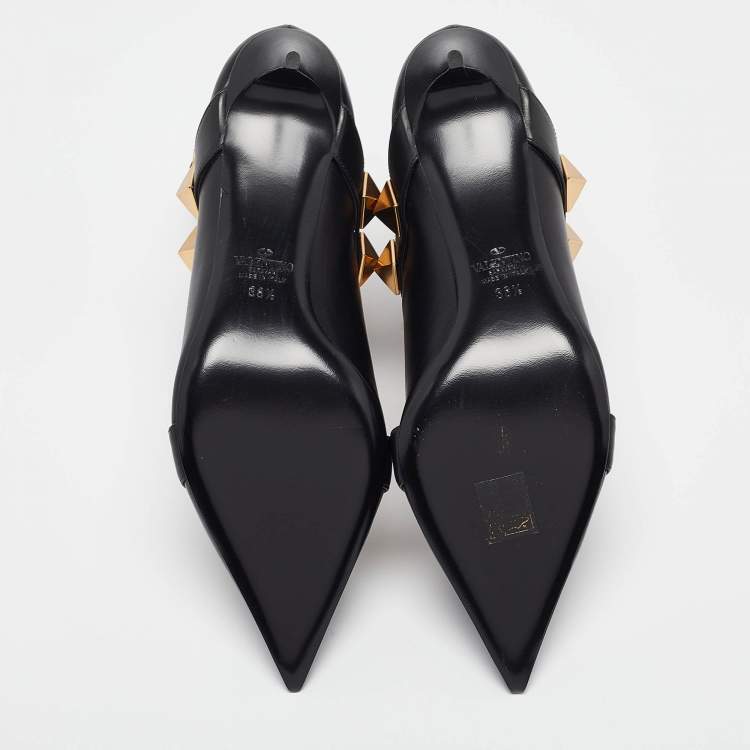 Pre Owned Valentino Black Leather Stud Ankle Boots Size 38.5