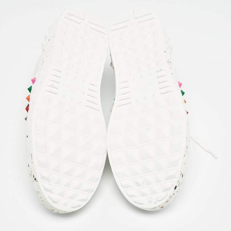 Pre Owned Valentino White Leather Rockstud Low Top Sneakers Size 44