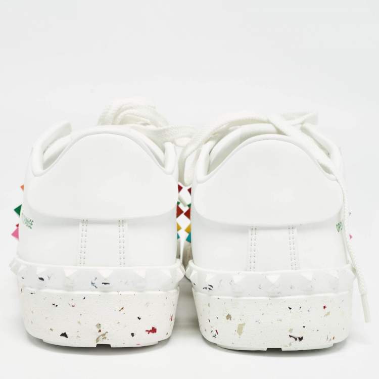 Pre Owned Valentino White Leather Rockstud Low Top Sneakers Size 44