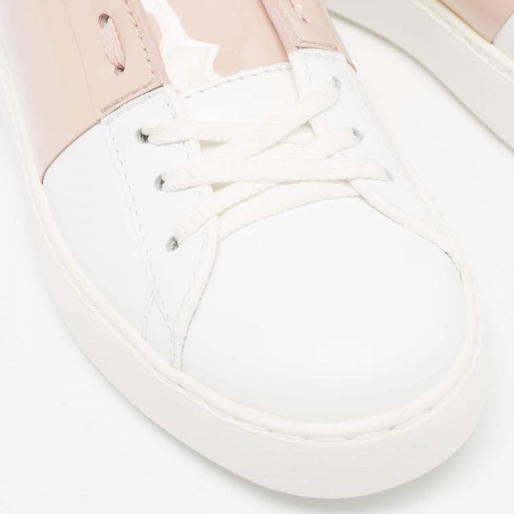 Pre Owned Valentino White/Beige Leather Rockstud Low Top Sneakers Size 38