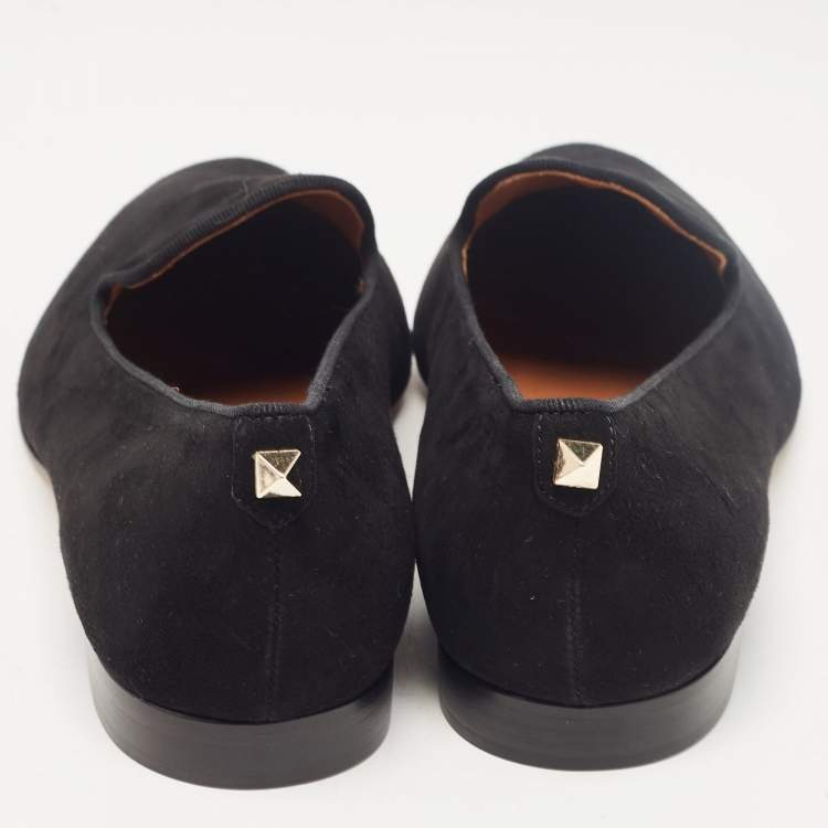 Pre Owned Valentino Black Suede One Rockstud Smoking Slippers Size 38.5