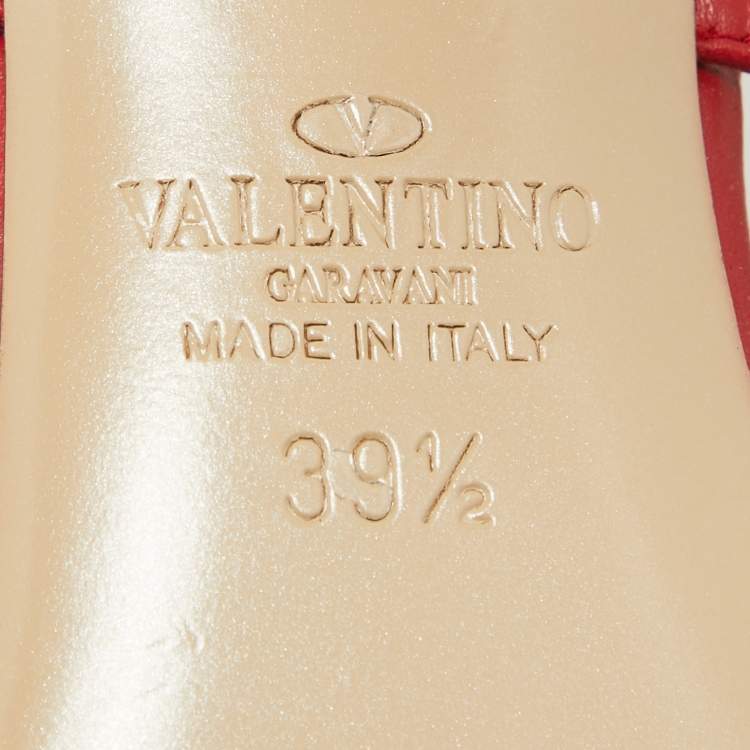 Pre Owned Valentino Red Leather Rockstud Ankle Strap Sandals Size 39.5